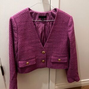 Ann Taylor Plum Textured Cropped Blazer with Gold Buttons
